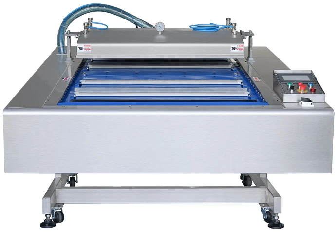 Автоматическая вакуум упаковочная машина конвейерного типа Hualian Machinery HVB-1020F/1 (DZ-1020F)